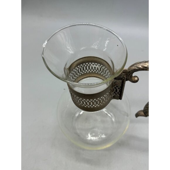 Vintage Glass Carafe Ornate Metal Handle & Lid 8=10.5" Tall Elegant Design READ - Picture 11 of 12
